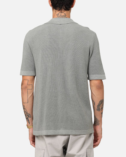 XXIII Zyair Knit Rib Button Up Shirt Olive