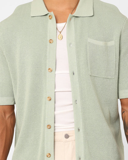 XXIII Zyair Knit Rib Button Up Shirt Sage