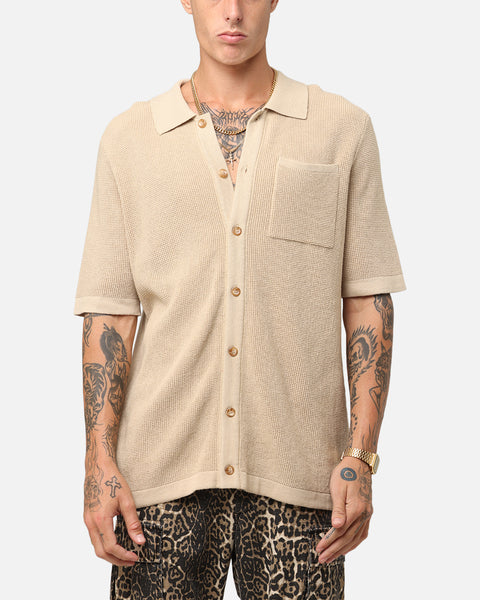 XXIII Zyair Knit Rib Button Up Shirt Tan | Culture Kings US