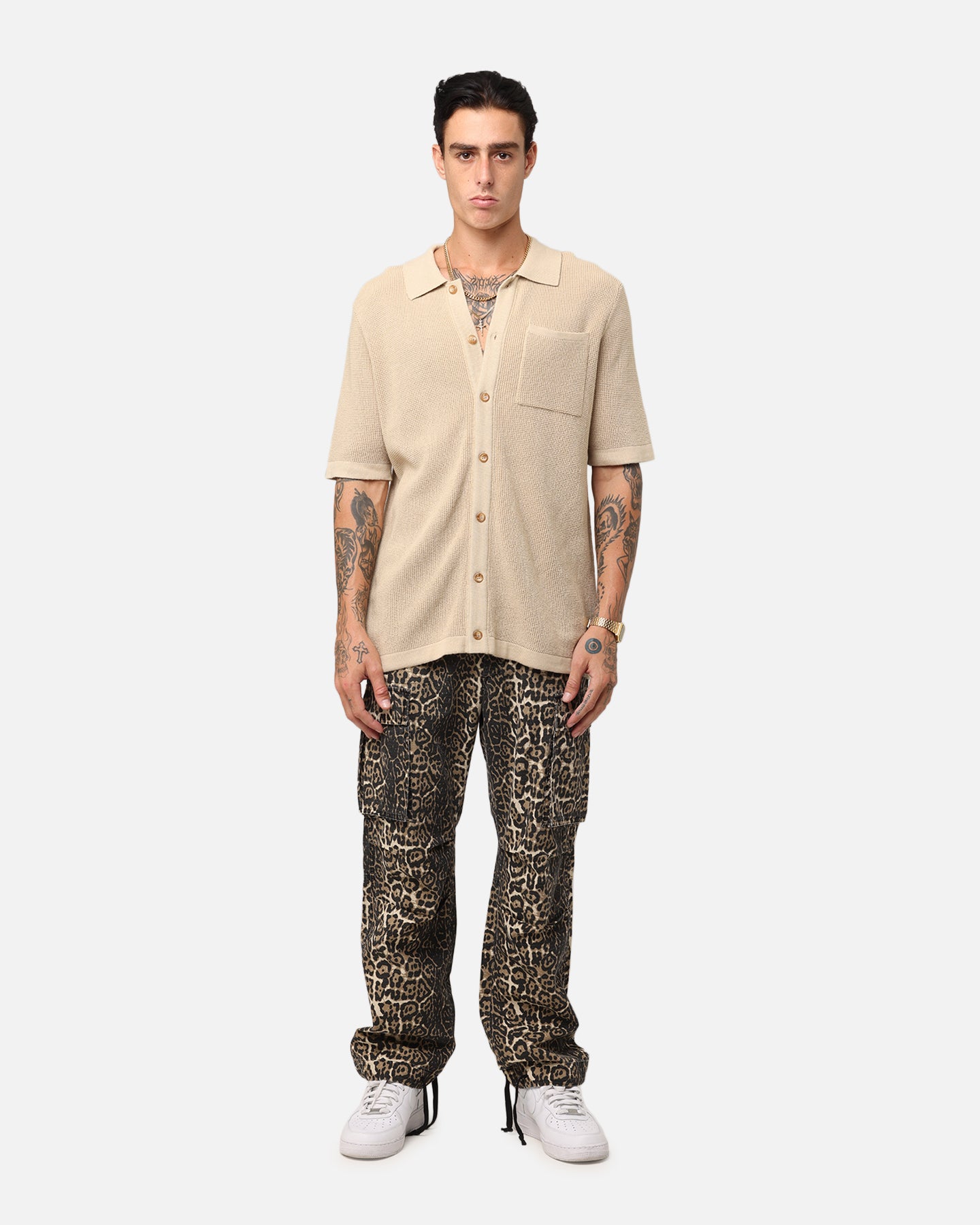 XXIII Zyair Knit Rib Button Up Shirt Tan | Culture Kings US