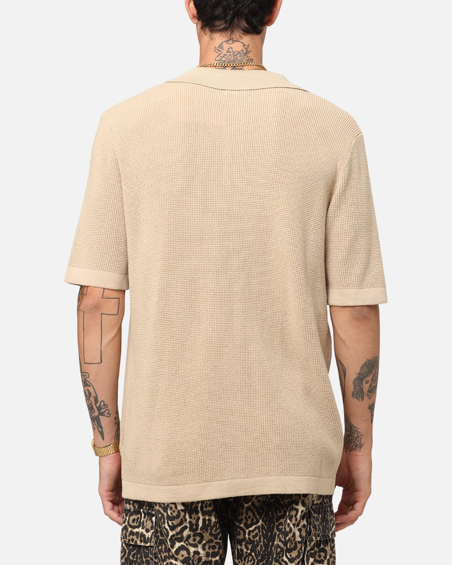 XXIII Zyair Knit Rib Button Up Shirt Tan | Culture Kings US