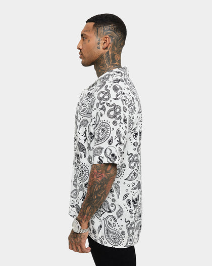 Saint Morta Paisley Skulls Short Sleeve Button Up Shirt White/Black
