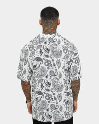 Saint Morta Paisley Skulls Short Sleeve Button Up Shirt White/Black