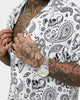 Saint Morta Paisley Skulls Short Sleeve Button Up Shirt White/Black