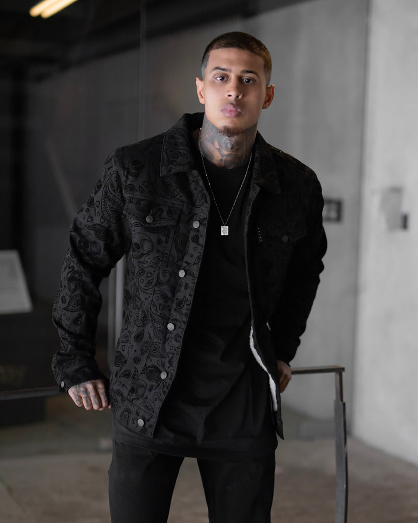 Saint Morta Paisley Skulls Sherpa Jacket Black/Black | Culture