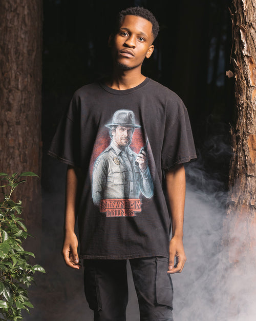 Goat Crew X Stranger Things Chief Hopper Vintage T-Shirt Black Wash