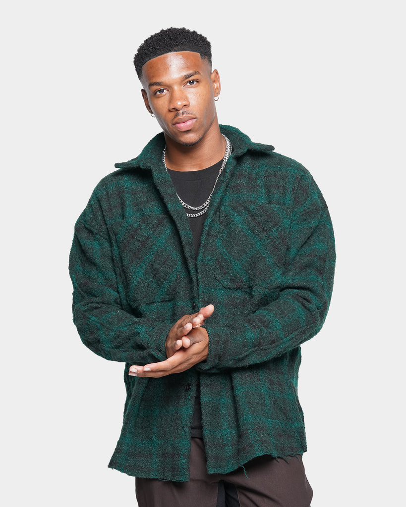 MNML Loose Woven Flannel Shirt Navy/Green | Culture Kings US