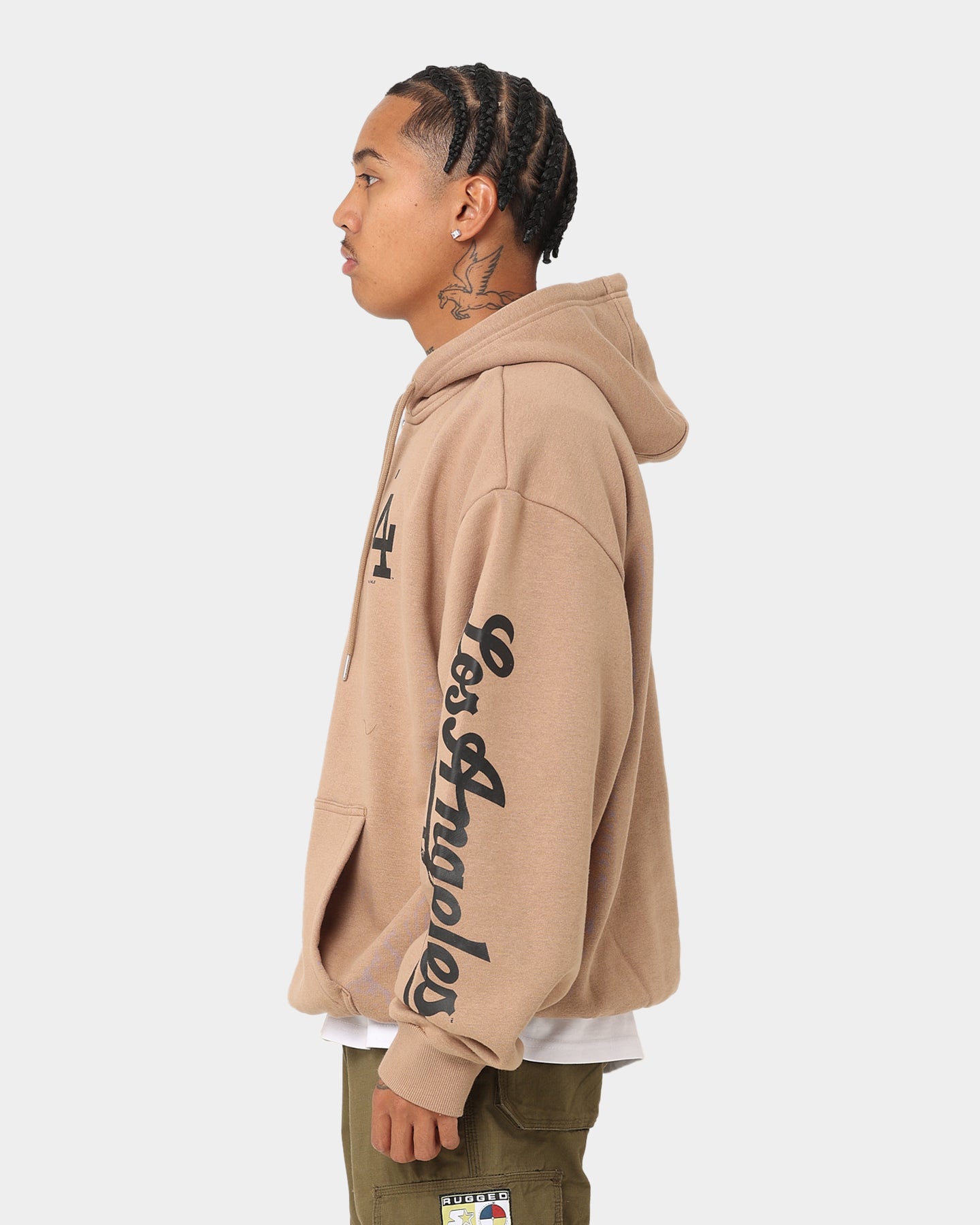 New Era Los Angeles Dodgers Quarter Zip Sleeve Script Hoodie Khaki