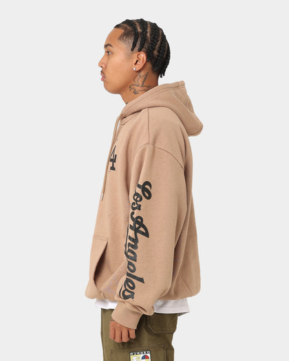 New Era Los Angeles Dodgers Quarter Zip Sleeve Script Hoodie Khaki/Black