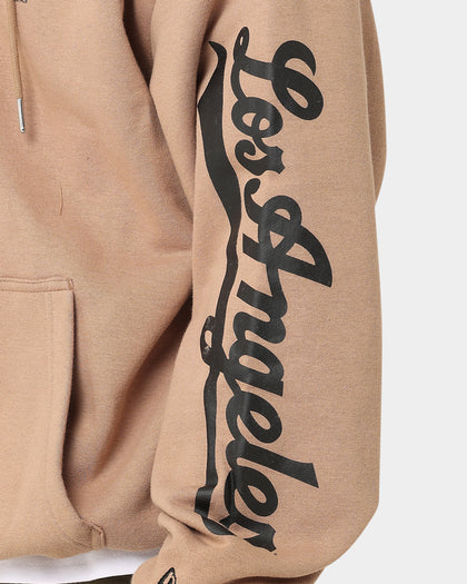 New Era Los Angeles Dodgers Quarter Zip Sleeve Script Hoodie Khaki/Black