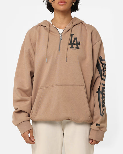 New Era Los Angeles Dodgers Quarter Zip Sleeve Script Hoodie Khaki/Black