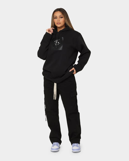 Calvin Klein Women's Woven Label Oversized Hoodie Ck Black/Bright White