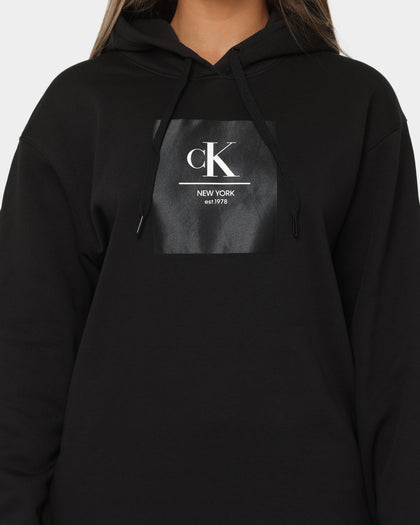 Calvin Klein Women's Woven Label Oversized Hoodie Ck Black/Bright White