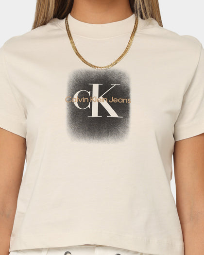 Calvin Klein Women's Spray Monologo Baby T-Shirt Eggshell