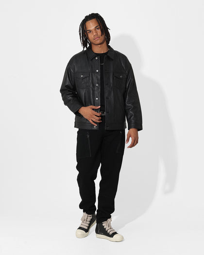 Saint Morta Oversized Leather Trucker Jacket Black