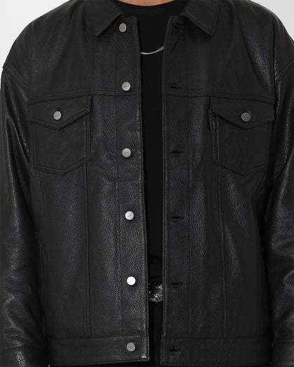Saint Morta Oversized Leather Trucker Jacket Black