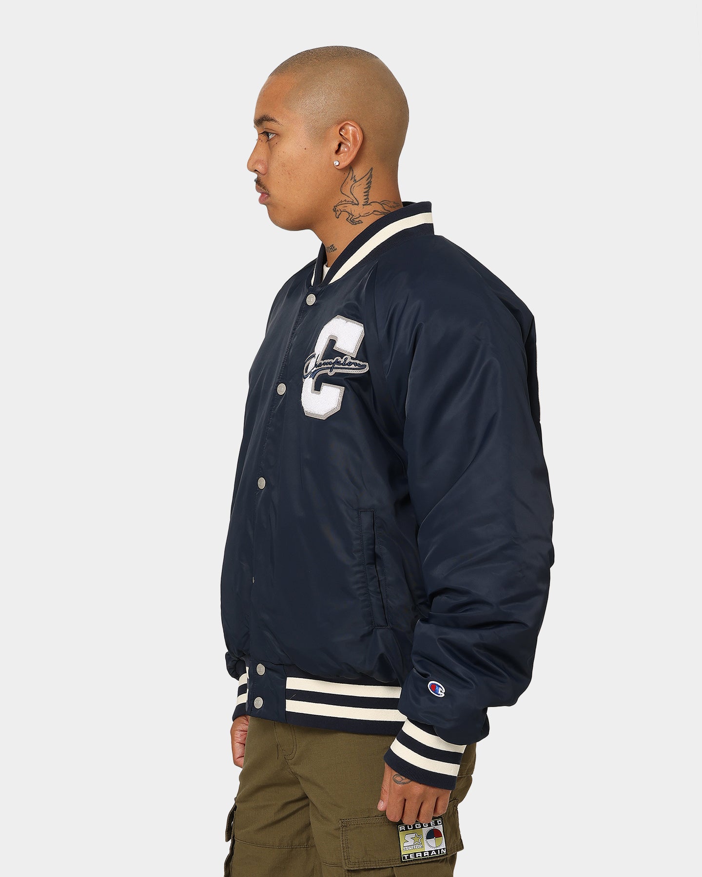 Champion デコスタジャン Champion Collegiate Heritage Letterman Jacket Navy | Culture Kings US