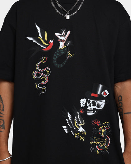 Rats Get Fat Tattoo Split Print T-Shirt Black