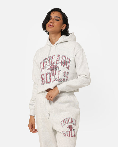 Mitchell & Ness Women's Chicago Bulls Arch Logo Crop Hoodie White Marle