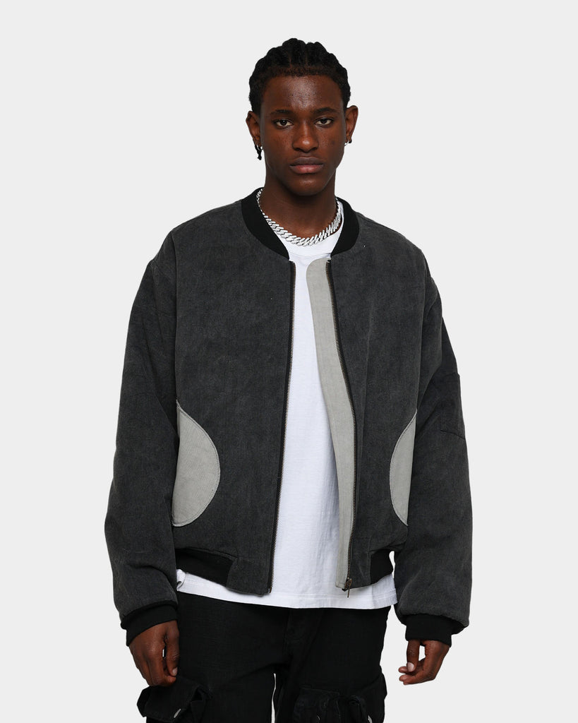 MNML Distressed Bomber Jacket Charcoal Grey | Culture Kings US
