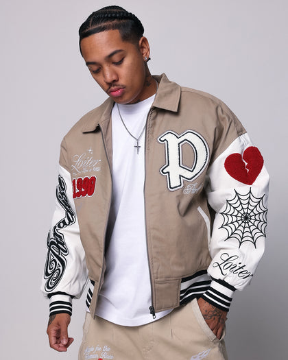 Loiter Paradise Varsity Jacket Tan