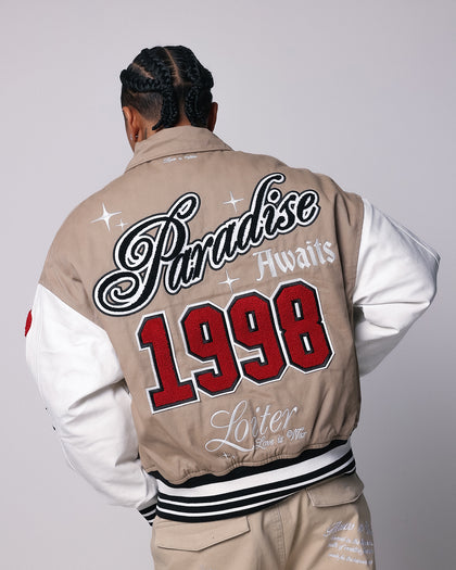 Loiter Paradise Varsity Jacket Tan