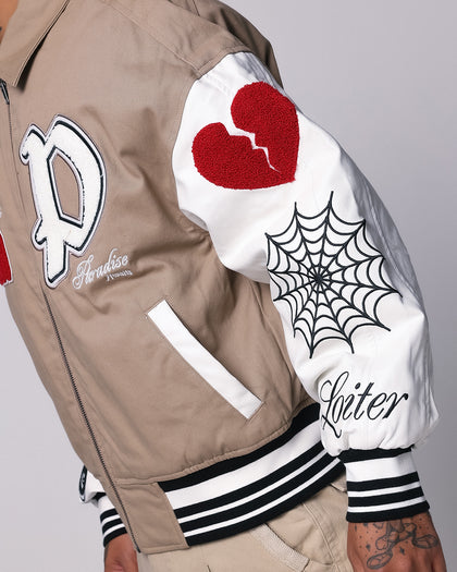 Loiter Paradise Varsity Jacket Tan