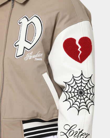 Loiter Paradise Varsity Jacket Tan
