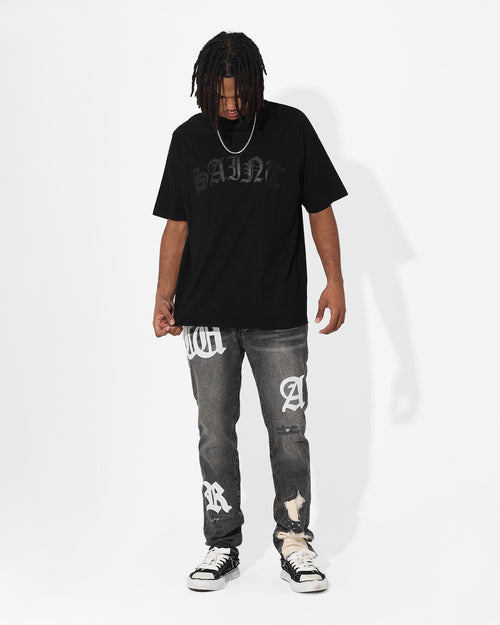 Saint Morta Gothic Appliqué Boxy T-Shirt Black
