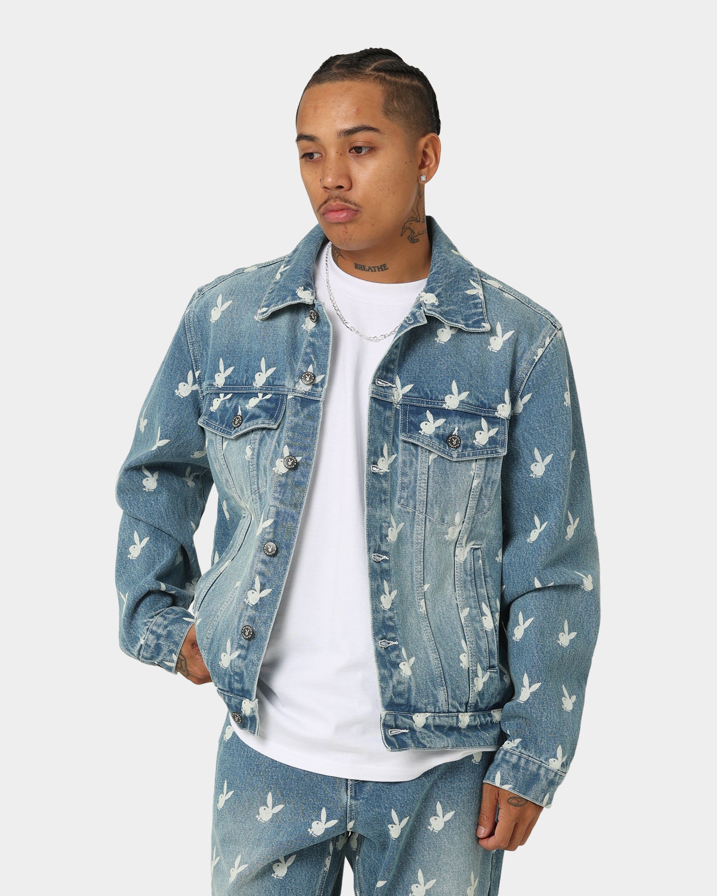 Playboy By CK Players Denim Jacket Vintage Blue | Culture Kings US
