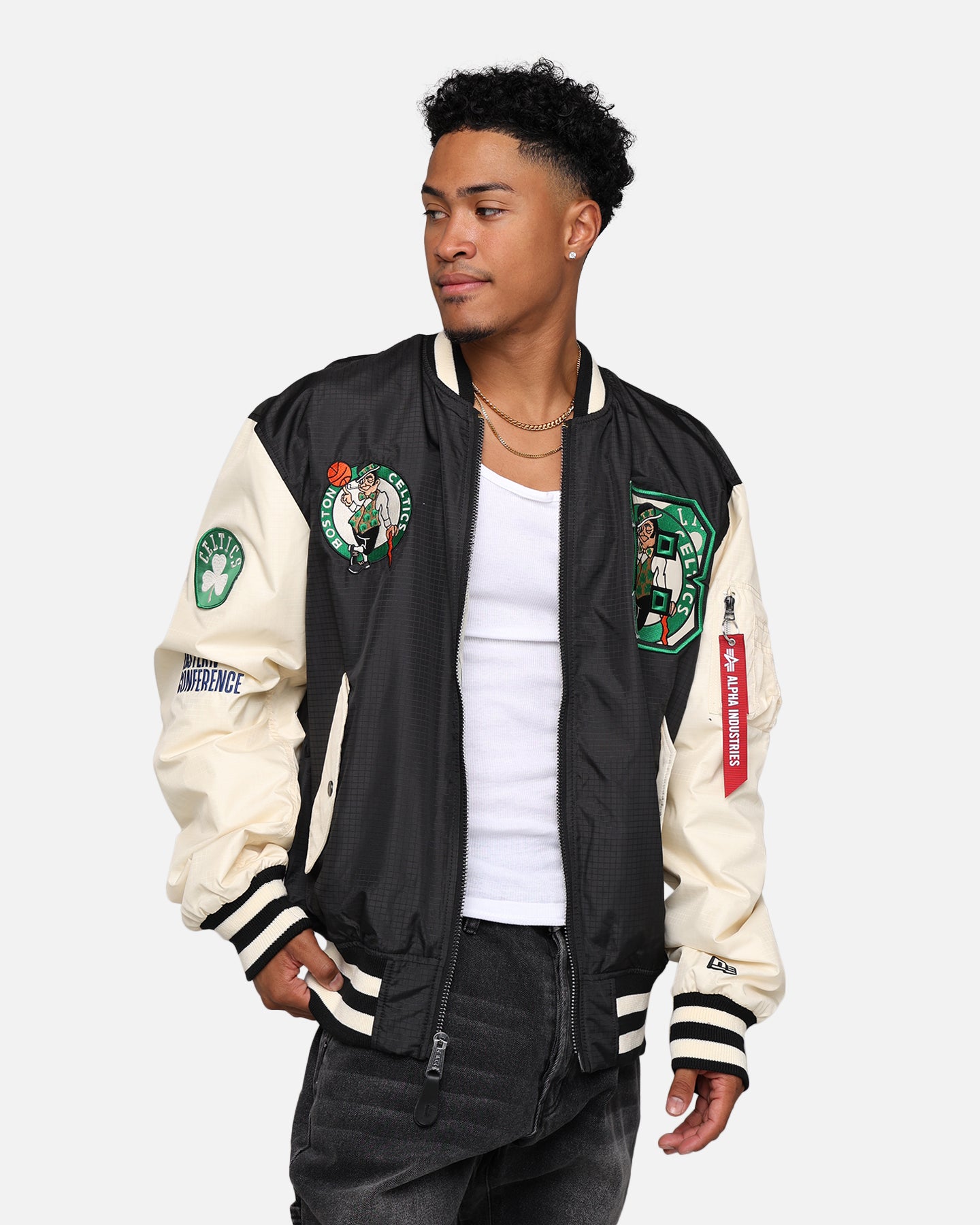 New Era X Alpha Industries Boston Celtics L-2B Bomber Jacket Black
