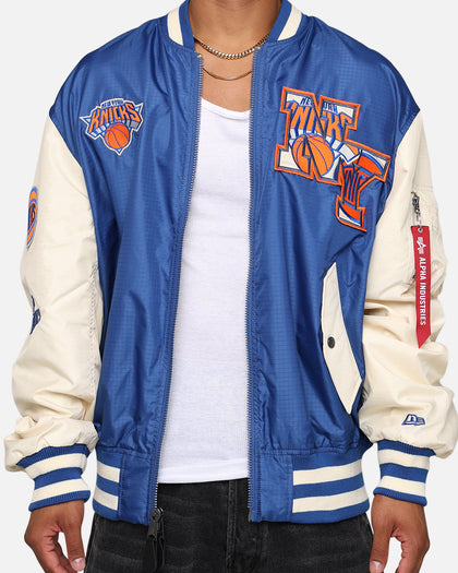 New Era X Alpha Industries New York Knicks L-2B Bomber Jacket Blue