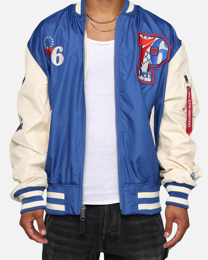 New Era X Alpha Industries Philadelphia 76ers L-2B Bomber Jacket Blue