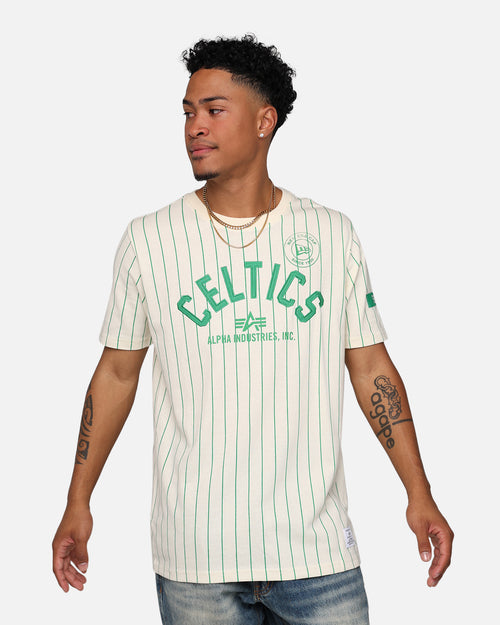 New Era X Alpha Industries Boston Celtics Striped T-Shirt White