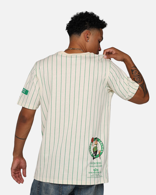 New Era X Alpha Industries Boston Celtics Striped T-Shirt White