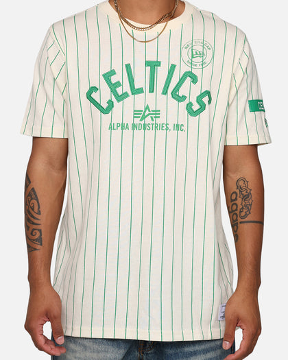 New Era X Alpha Industries Boston Celtics Striped T-Shirt White