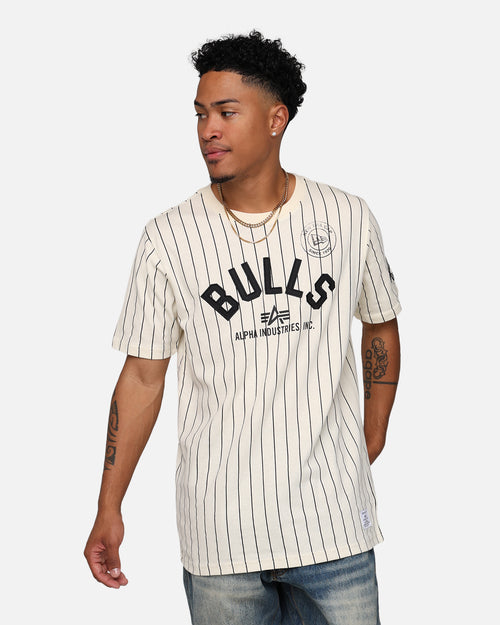 New Era X Alpha Industries Chicago Bulls Striped T-Shirt White