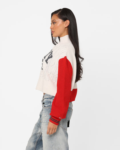 Tommy Jeans Women's Colour-Blocked Cropped Cable Sweater Ancient White/Multi