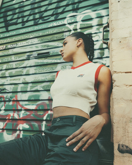 Fila Women's Heritage Cropped Sweater Vest Cream