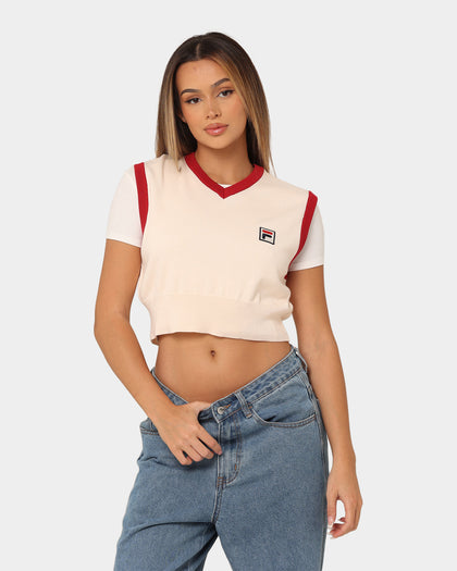 Fila Women's Heritage Cropped Sweater Vest Cream
