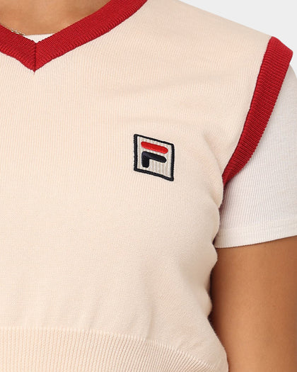 Fila Women's Heritage Cropped Sweater Vest Cream
