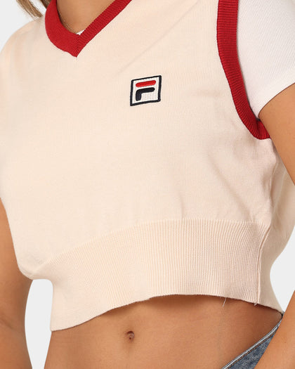 Fila Women's Heritage Cropped Sweater Vest Cream