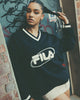 Fila Women's Heritage Oversized V-Neck Crewneck Black