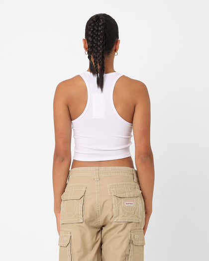True Religion Women's  Arched Logo V Notch Tank Top Optic White