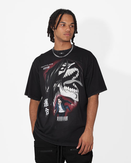 DXXMLIFE X Attack On Titan Eren Baggy Vintage T-Shirt Vintage Black