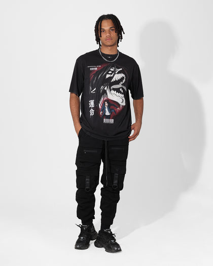 DXXMLIFE X Attack On Titan Eren Baggy Vintage T-Shirt Vintage Black