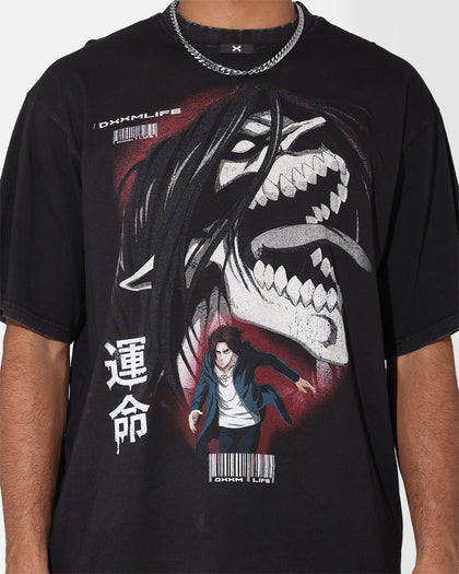 DXXMLIFE X Attack On Titan Eren Baggy Vintage T-Shirt Vintage Black