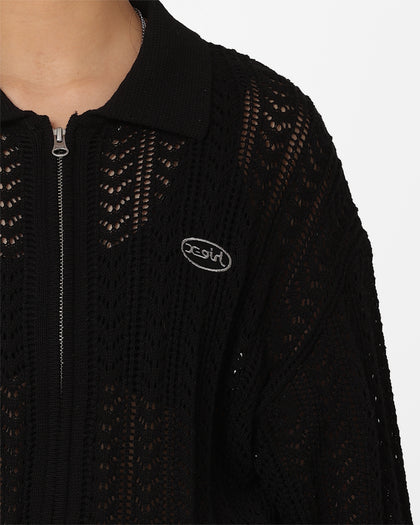 X-Girl Women's Crochet Double Zip Cardigan Black