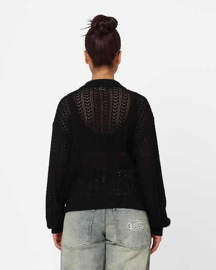 X-Girl Women's Crochet Double Zip Cardigan Black