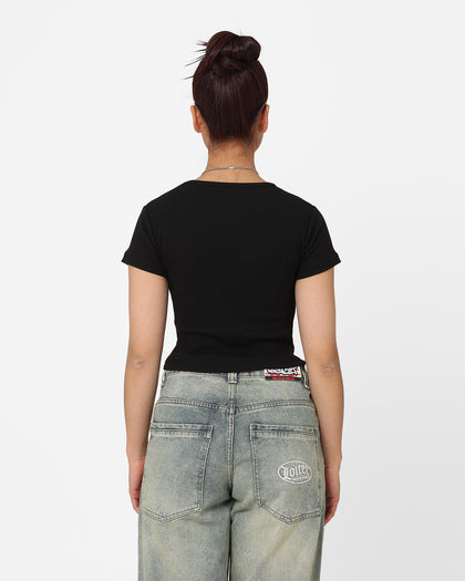 X-Girl Women's Oval Logo Baby T-Shirt Black